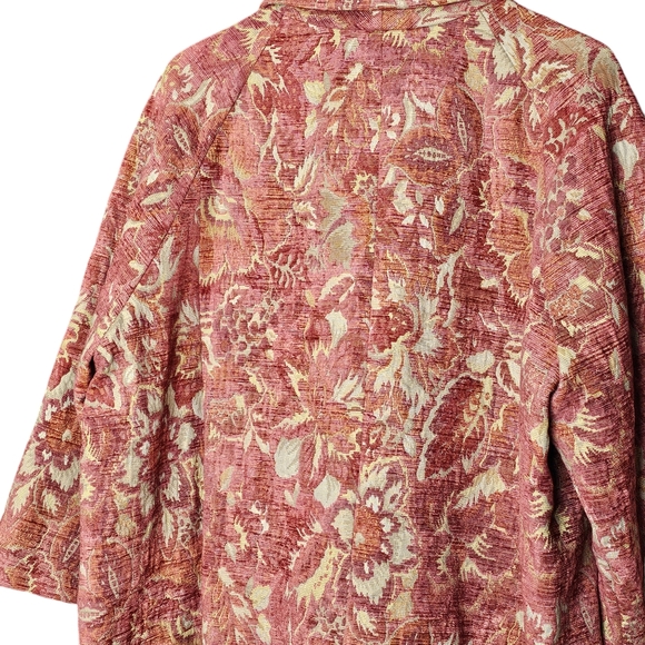 J.Jill Pink Gold Floral Pearl Button Front 3/4 Sleeve Collar Tapestry Jacket 2X - Picture 5 of 10
